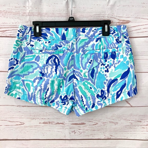 Lilly Pulitzer The Walsh Ink Print Periwinkle Sea Green Cotton Shorts - Picture 6 of 13